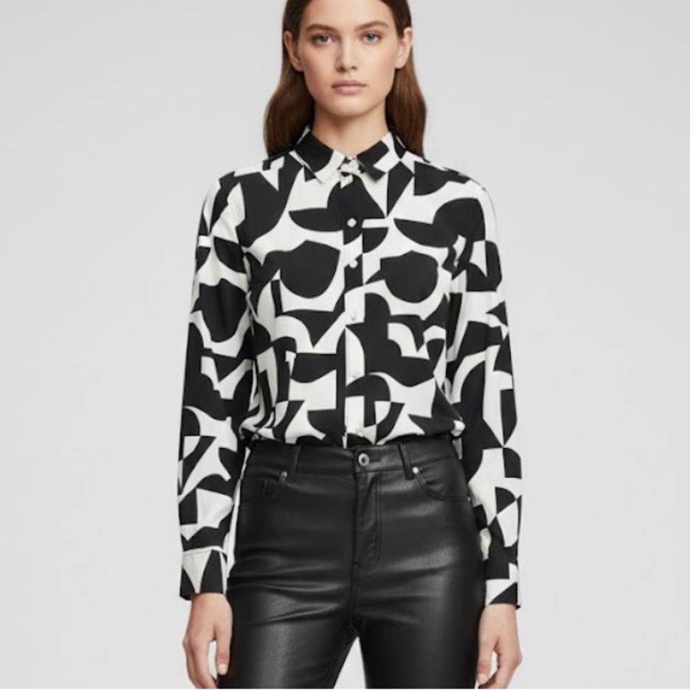 SIMONS x ICONE Black and White Geometric Button-Up Shirt size large